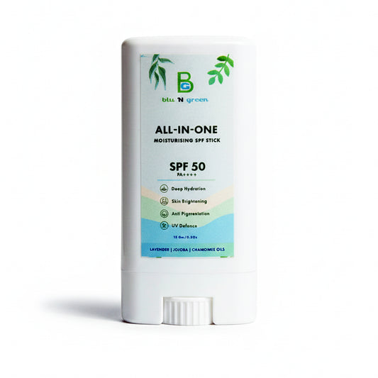 blu N green All-in-One Moisturizer SPF Stick | SPF 50+ PA++++| Water-Resistant | Dewy Finish