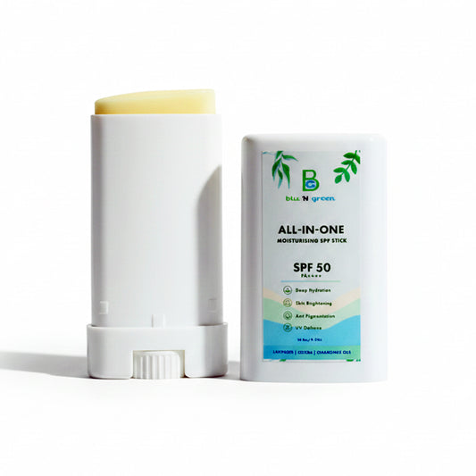 blu N green All-in-One Moisturizer SPF Stick | SPF 50+ PA++++| Water-Resistant | Dewy Finish
