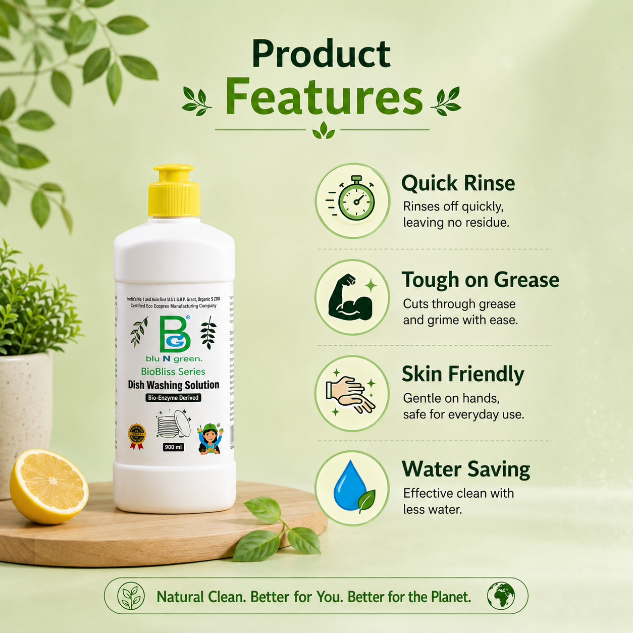 blu N green BioBliss Series Dish Washing Solution | 500ml