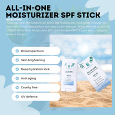 blu N green All-in-One Moisturizer SPF Stick | SPF 50+ PA++++| Water-Resistant | Dewy Finish